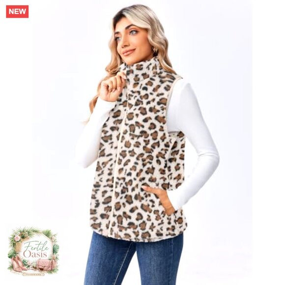 Sleeveless Sherpa Fleece Vest Lightweight Zip Up Winter Outerwear With Pockets - Picture 5 of 7